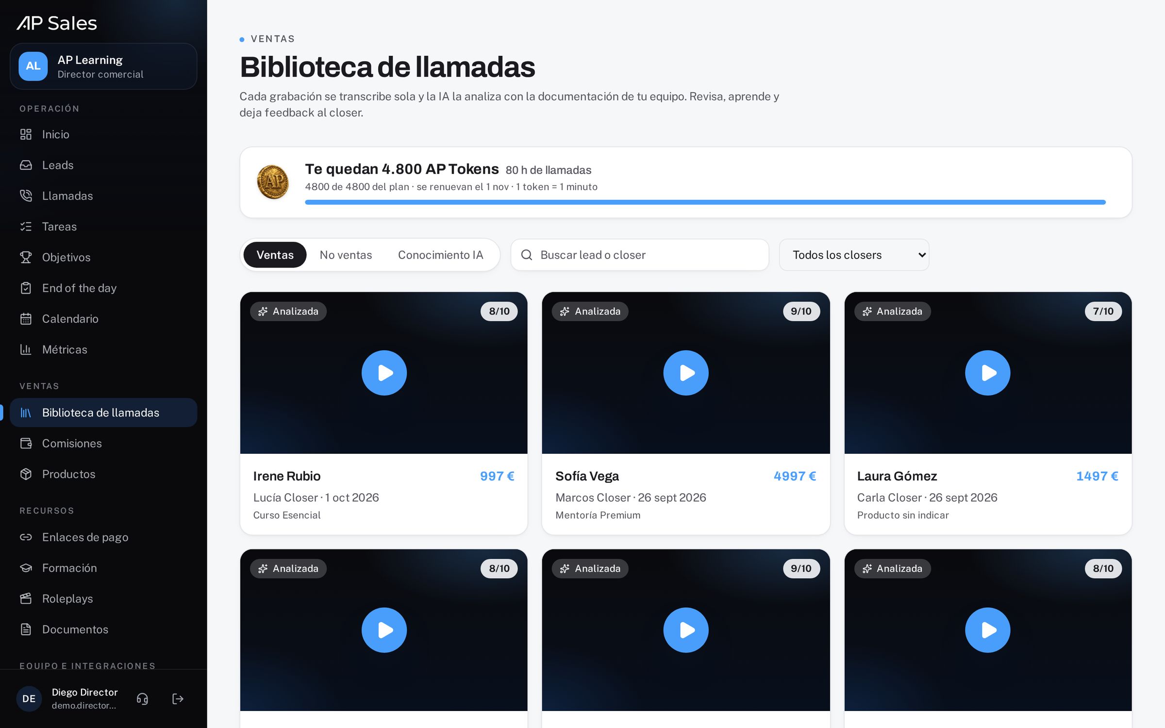 Biblioteca de llamadas y análisis de IA